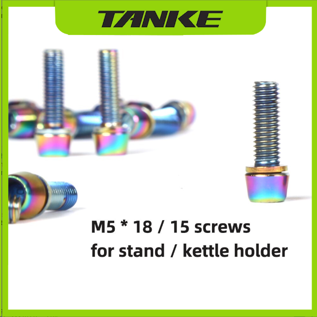 6 tornillos de perno TANKE M5 * 18 de 15 mm con junta para vástago de bicicleta de montaña y portabotellas arcoíris