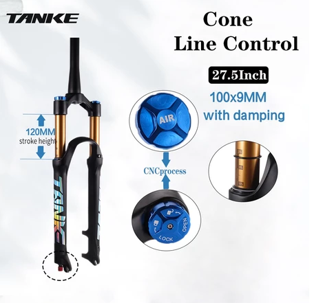Horquilla de bicicleta de montaña TANKE de aleación de magnesio con suspensión neumática de 27,5/29 pulgadas, 32