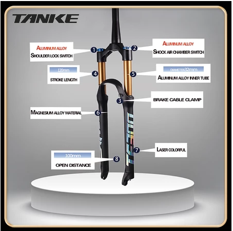 Horquilla de bicicleta de montaña TANKE de aleación de magnesio con suspensión neumática de 27,5/29 pulgadas, 32