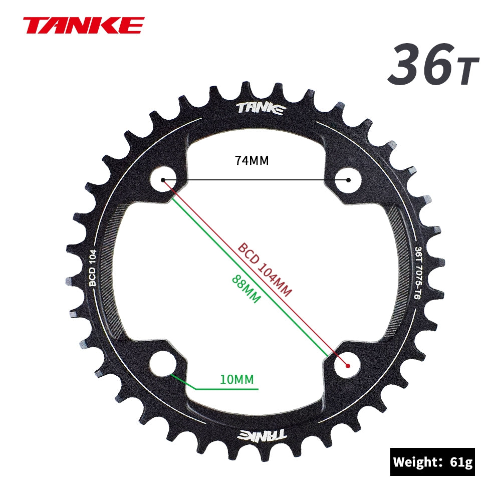 TANKE MTB Kettenblatt Rund Schmal Breit Ultraleicht Mountainbike 32-44T Kurbelgarnitur Zahn Einzelscheibe