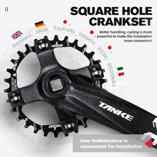 Platos y bielas TANKE de 170 mm para bicicleta, platos y bielas integrados huecos de 44T, 42T, 40T, 38T, 36T, 34T y 32T, con corona estrecha y ancha de 104 BCD y orificio cuadrado para bicicleta de montaña.