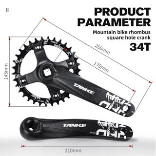 Platos y bielas TANKE de 170 mm para bicicleta, platos y bielas integrados huecos de 44T, 42T, 40T, 38T, 36T, 34T y 32T, con corona estrecha y ancha de 104 BCD y orificio cuadrado para bicicleta de montaña.