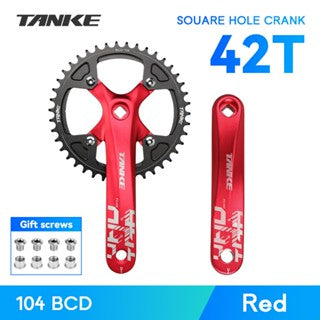 Platos y bielas TANKE de 170 mm para bicicleta, platos y bielas integrados huecos de 44T, 42T, 40T, 38T, 36T, 34T y 32T, con corona estrecha y ancha de 104 BCD y orificio cuadrado para bicicleta de montaña.
