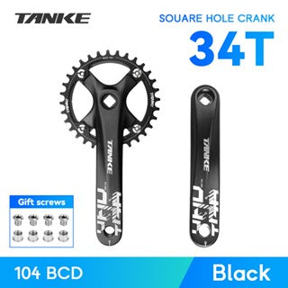 Platos y bielas TANKE de 170 mm para bicicleta, platos y bielas integrados huecos de 44T, 42T, 40T, 38T, 36T, 34T y 32T, con corona estrecha y ancha de 104 BCD y orificio cuadrado para bicicleta de montaña.