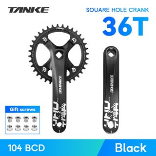 Platos y bielas TANKE de 170 mm para bicicleta, platos y bielas integrados huecos de 44T, 42T, 40T, 38T, 36T, 34T y 32T, con corona estrecha y ancha de 104 BCD y orificio cuadrado para bicicleta de montaña.