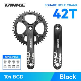 Platos y bielas TANKE de 170 mm para bicicleta, platos y bielas integrados huecos de 44T, 42T, 40T, 38T, 36T, 34T y 32T, con corona estrecha y ancha de 104 BCD y orificio cuadrado para bicicleta de montaña.