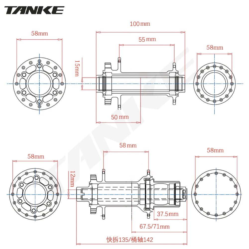 2025 New 120 Click TANKE Th390 MTB Hub, 6 Claw 6 Bearings, 32/36H, Disc Brake, 7-12 Speed, QR/142mm