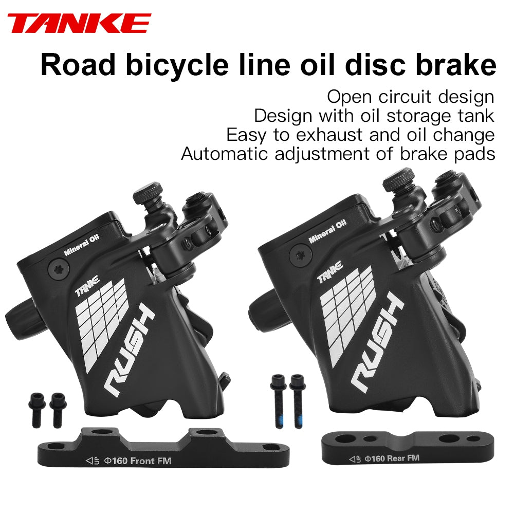 TANKE Line Pulling Oil Pressure Calipers Hydraulic Disc Brake Road  Bike Brake Set RUSH Front Rear 160MM Scooter Bicycle Parts