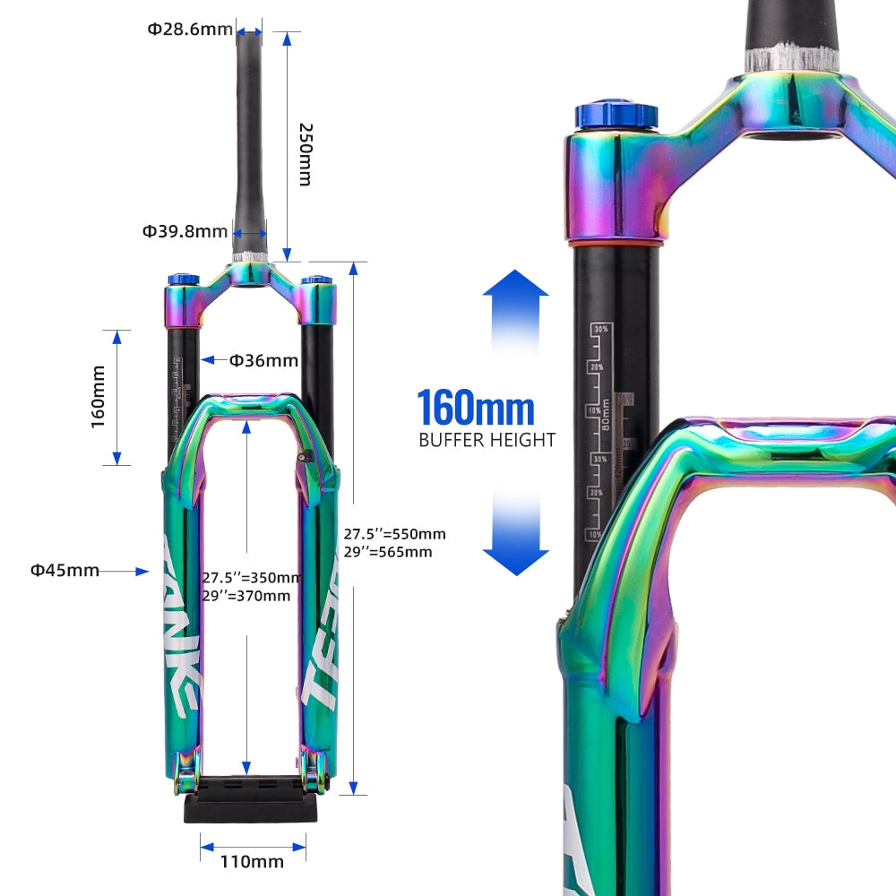 TANKE MTB Stoßdämpfung Vorderradgabel Aluminiumlegierung Luftölfederung 27,5 29 Zoll Fahrradgabel konisches Rohr Boost 36 mm ROHR 160 mm