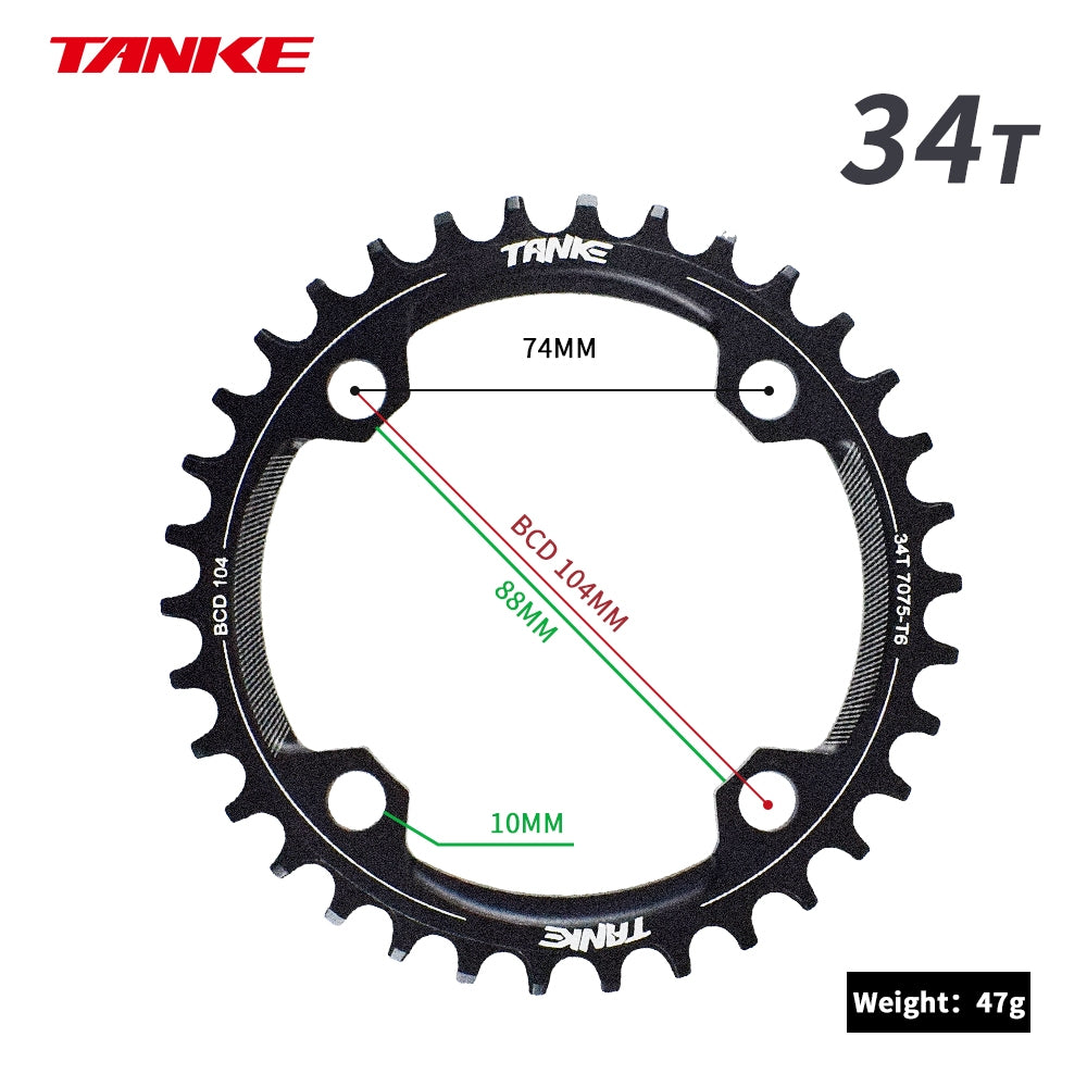 TANKE MTB Chainring Round Narrow Wide Ultralight Mountain Bike 32-44T Crankset Tooth Single Disc
