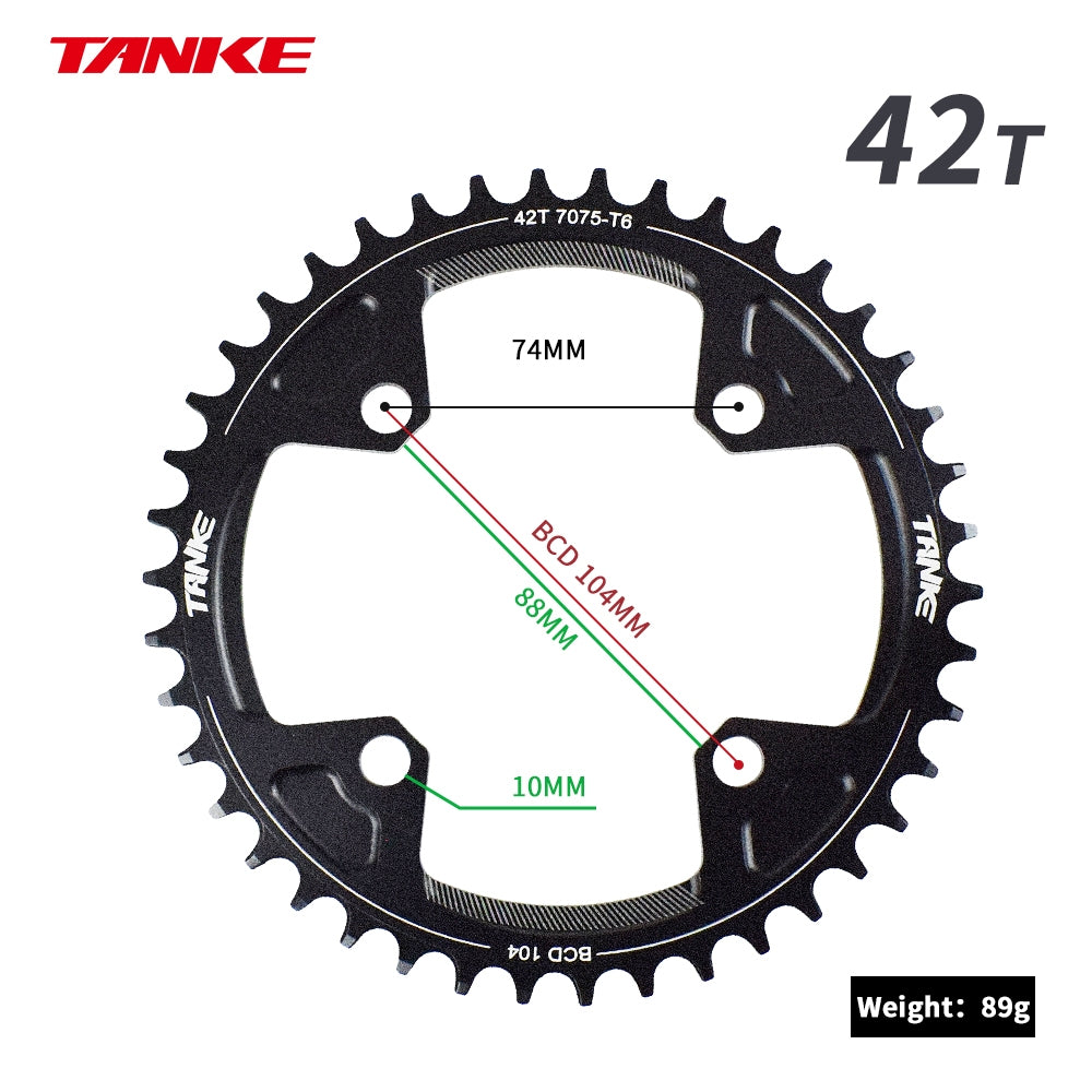 TANKE MTB Chainring Round Narrow Wide Ultralight Mountain Bike 32-44T Crankset Tooth Single Disc