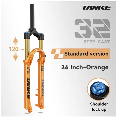 Horquilla de suspensión neumática para bicicleta de montaña TANKE de 32 pulgadas, 26/27,5/29 pulgadas, 100 mm de recorrido