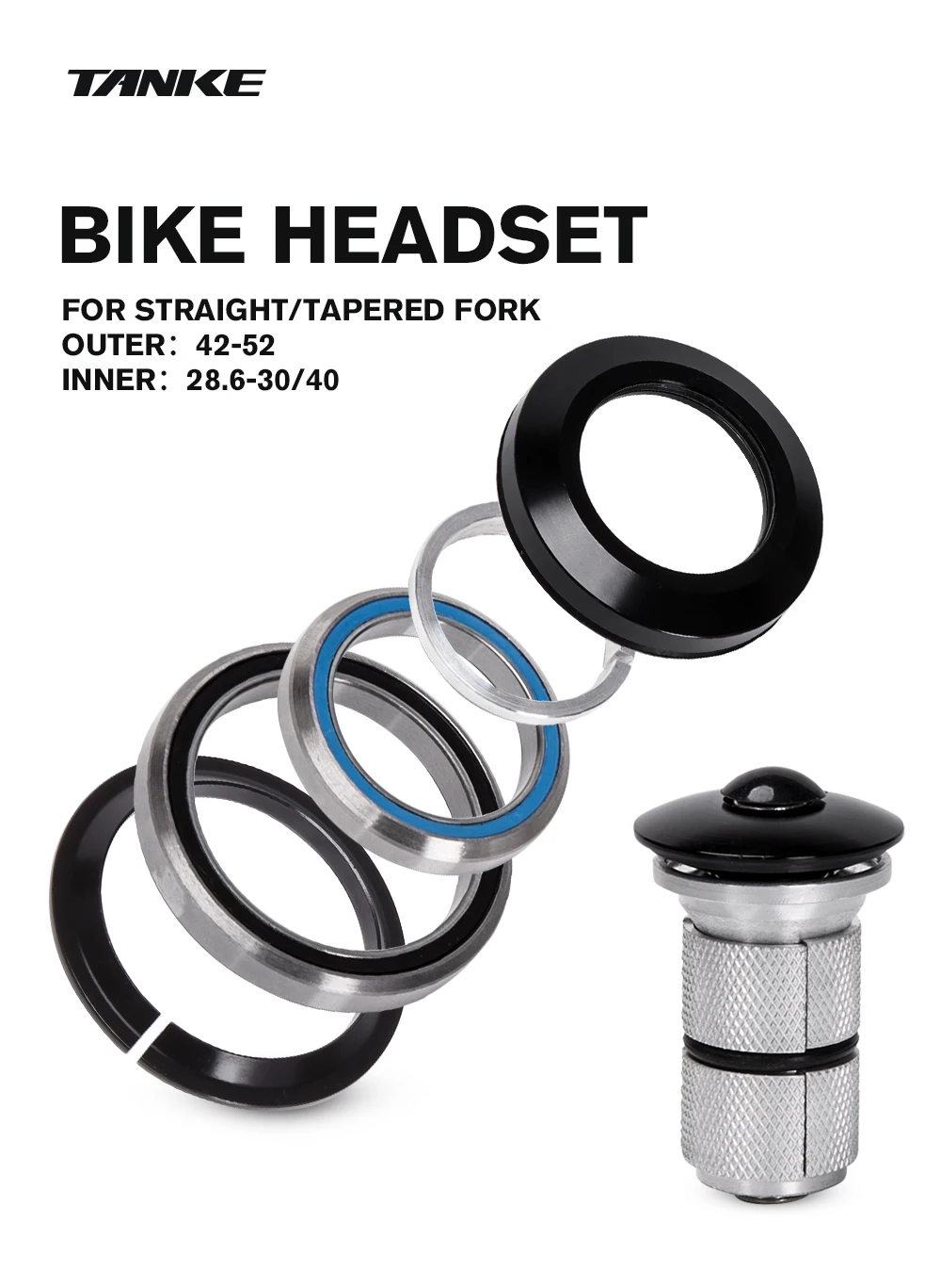 TANKE-MTB Mountain Bike Bowl Group, Aluminum Alloy Headset,Tapered Straight Fork Bearing,44-44mm/52/55/56mm,11/8 